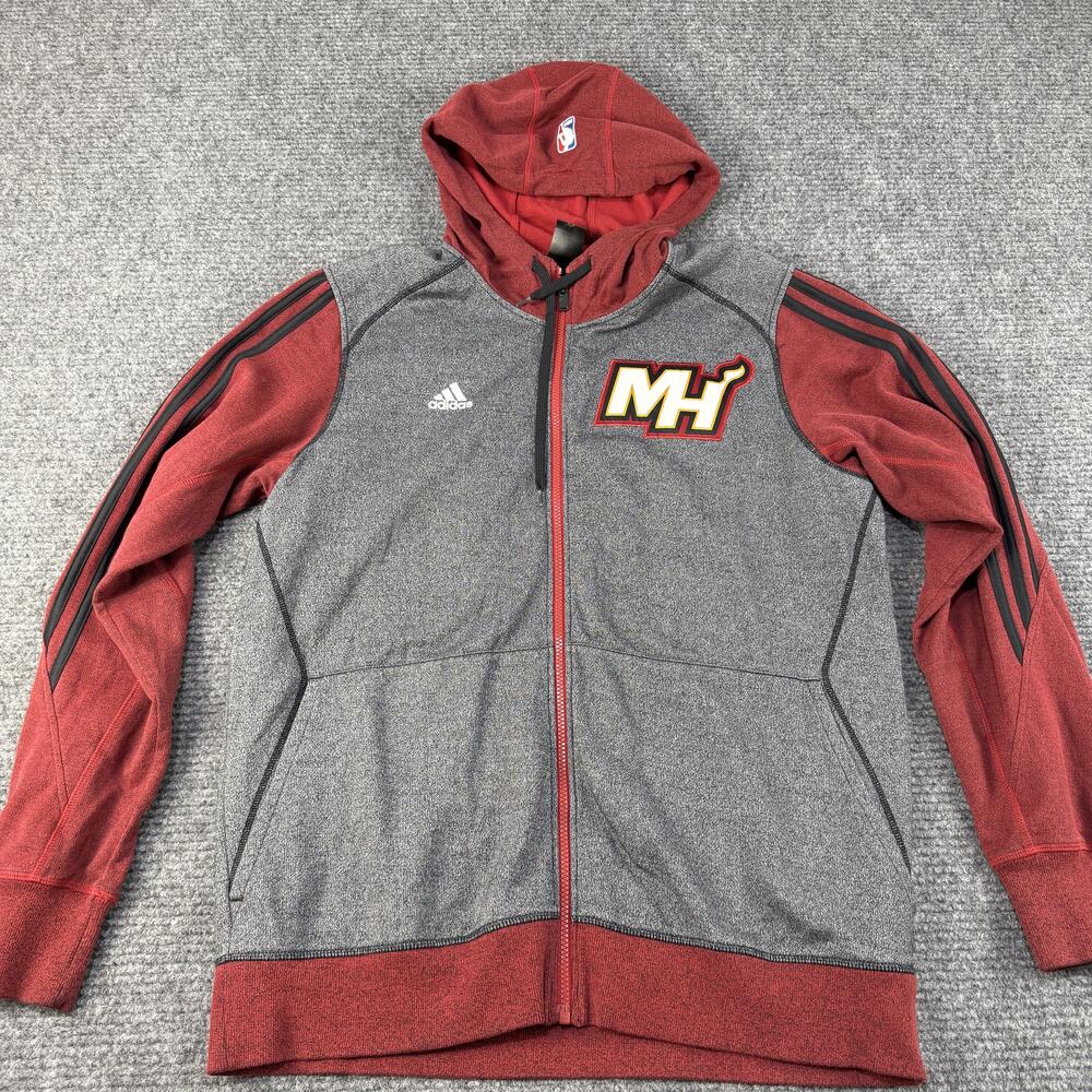 Miami Heat Hoodie Mens Medium Red Gray NBA Basketball adidas Full Zip Jacket